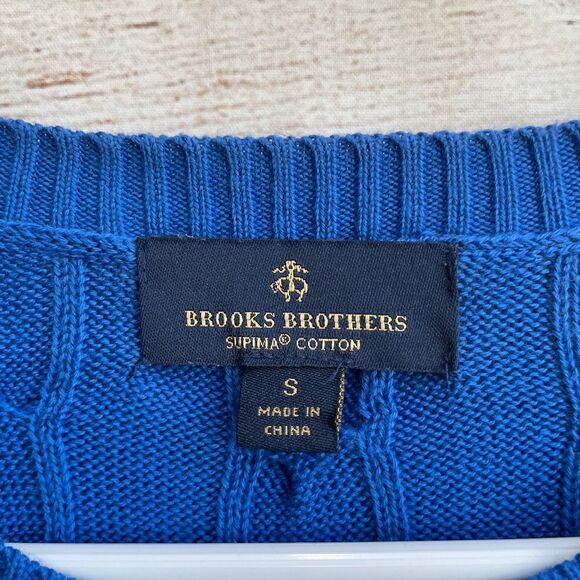 BROOKS BROTHERS SUPIMA COTTON CABLE KNIT SWEATER IN BLUE - Picture 4 of 5